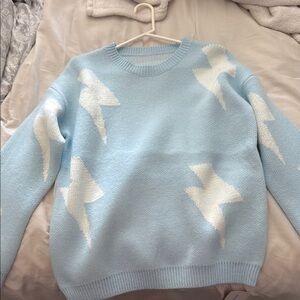Light Blue Sweater with White Lightning Pattern